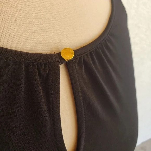 Ellen Tracy Keyhole Gold Button 3/4 Sleeves Black - Picture 3 of 10